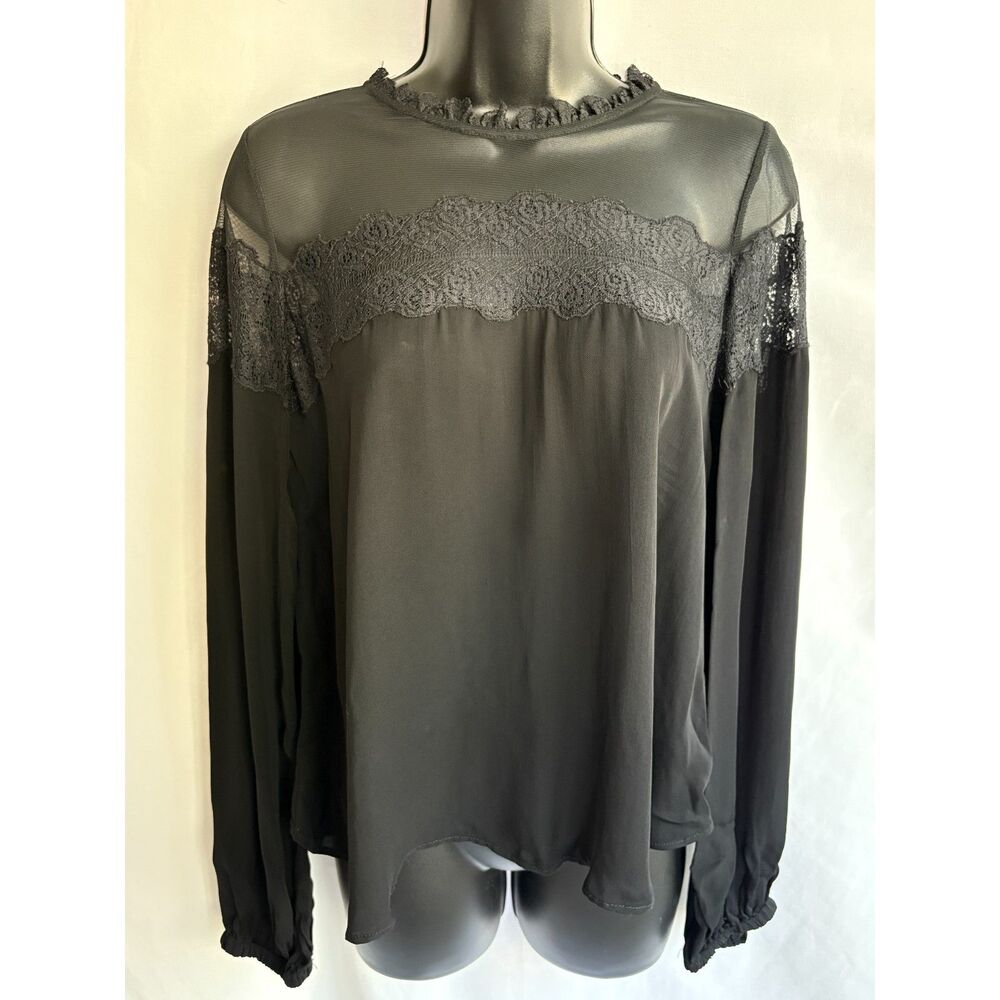 Zara Trafaluc Collection Black Long Sleeve Lace Top Blouse Size M Witchy Ruffles